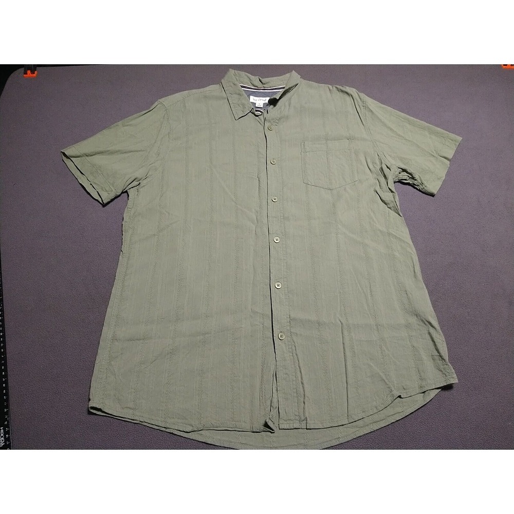 Sun + Stone Shirt Men XL Green Short‎ Sleeves Button Up Bowling Casual Dad